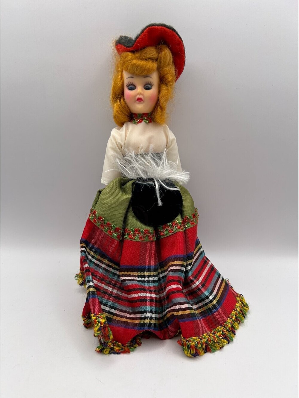 vintage Scottish souvenir doll dancer red green white Plaid Girls 1960s-1970s